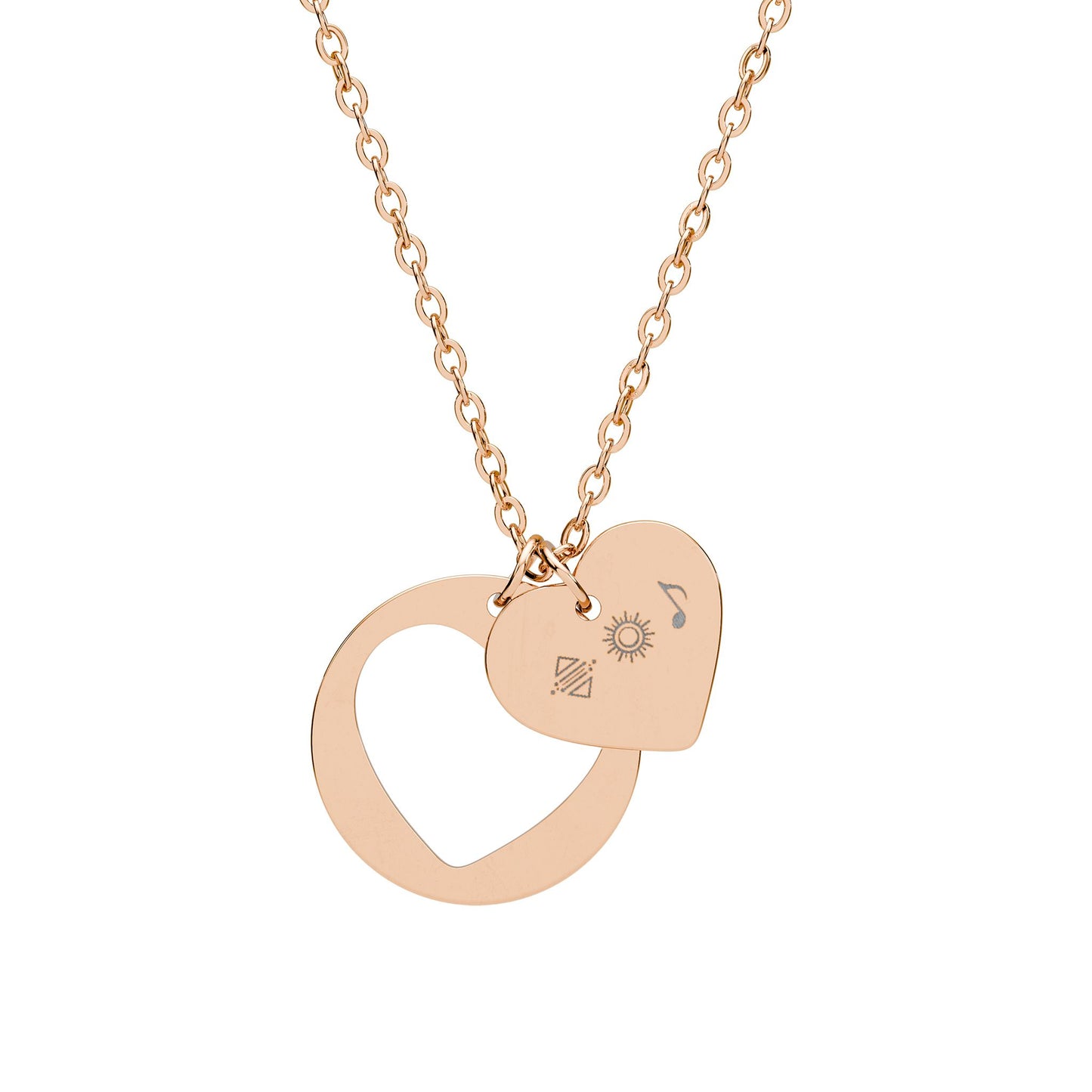 Collier avec découpe en forme de cœur à graver — Pendentif double personnalisé (argent ou or rose)