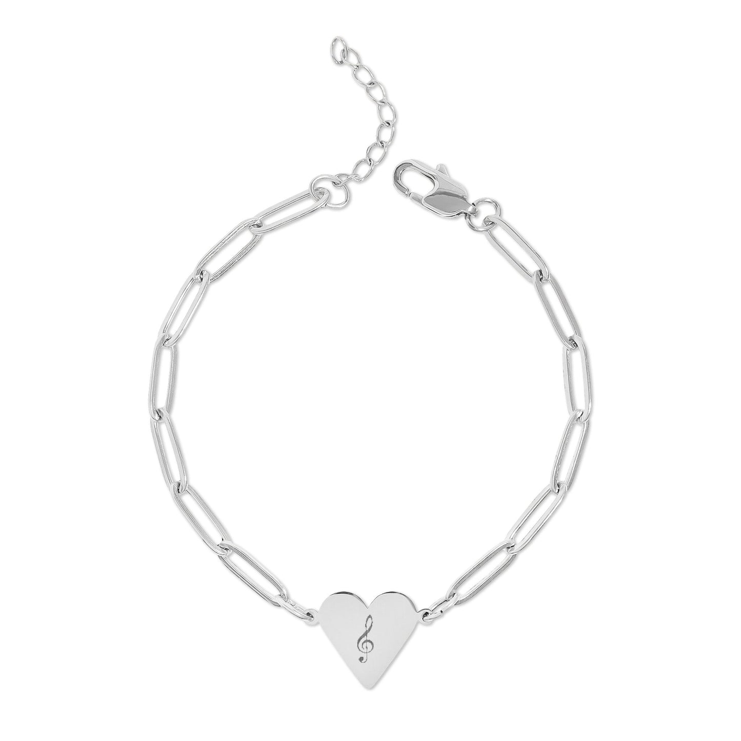 Bracelet chaîne trombone avec cœur gravable — Bracelet à breloque cœur personnalisé (or rose ou or)