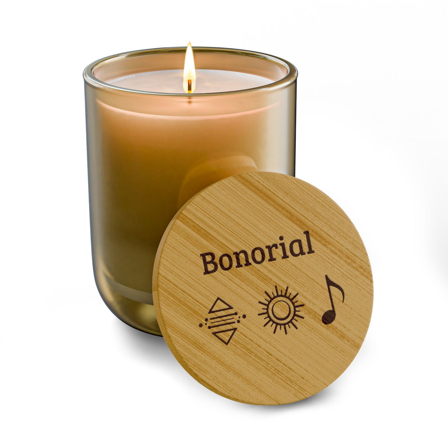 Bougie parfumée en cire de soja gravée 14 oz — couvercle en bambou personnalisé (Bonorial)