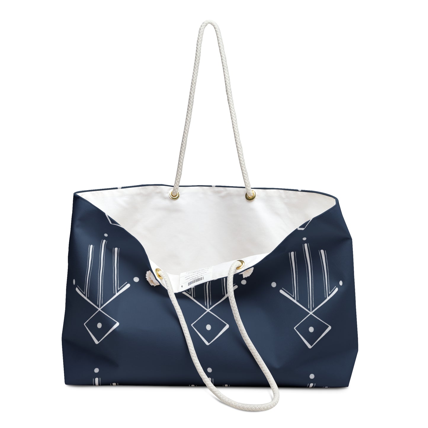Sac week-end géométrique bleu marine – Sac fourre-tout de voyage minimaliste à motif de la main