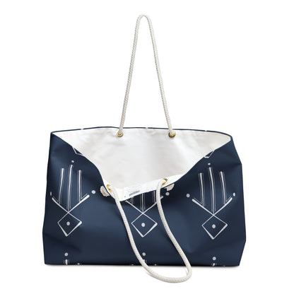 Sac week-end géométrique bleu marine – Sac fourre-tout de voyage minimaliste à motif de la main