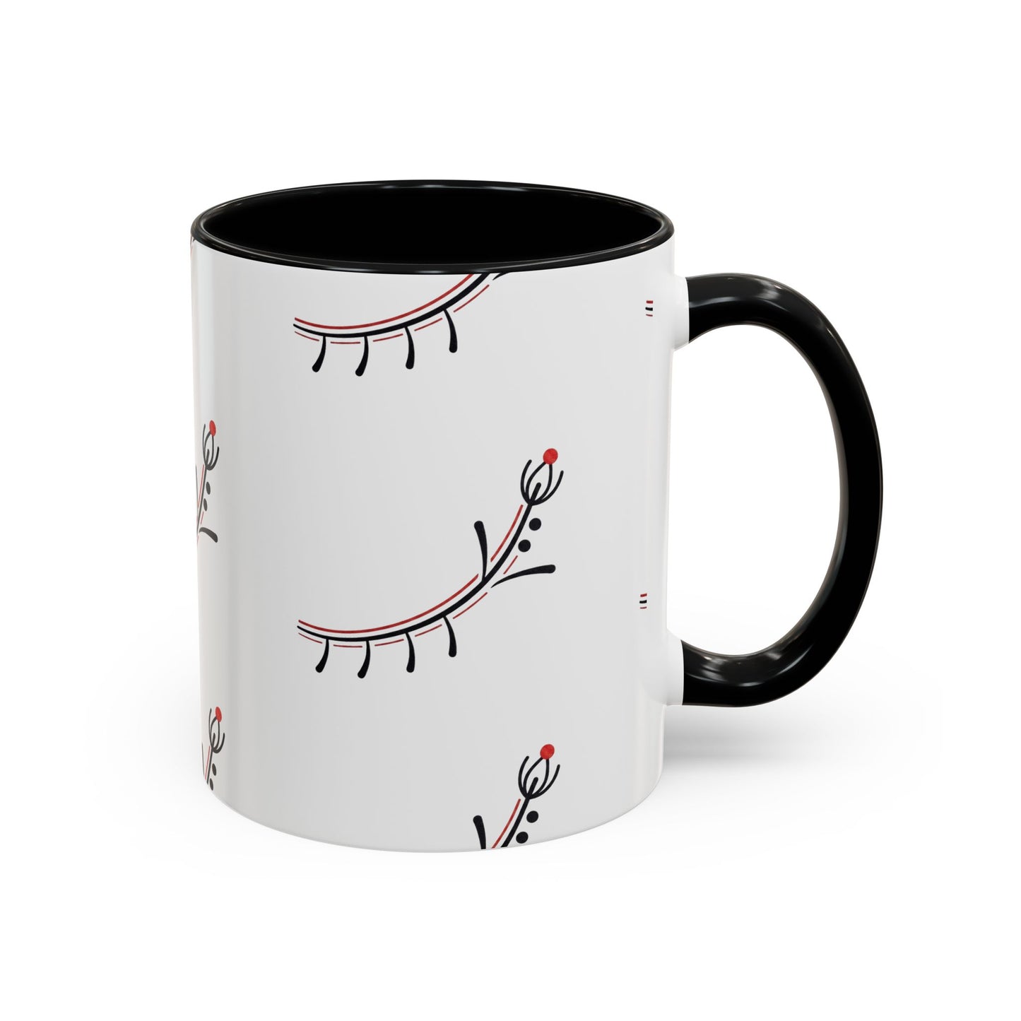 Floral Eyelash Accent Coffee Mug – Minimal Pink & Black Pattern (11/15 oz)