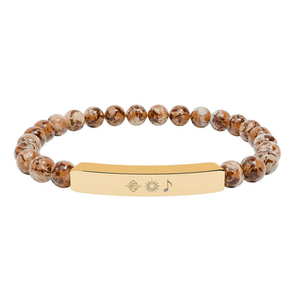Bracelet barre en perles de pierre naturelle gravable — bracelet extensible personnalisé