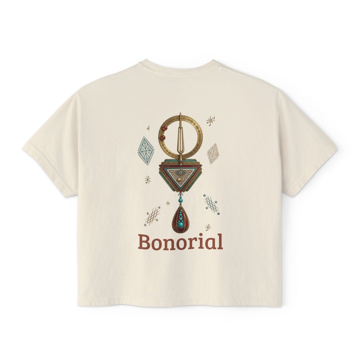 Bonorial Boho t-shirt graphique coupe boxy — haut court décontracté pour femme