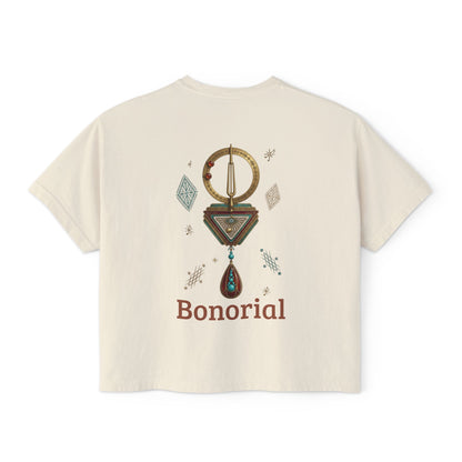 Bonorial Boho t-shirt graphique coupe boxy — haut court décontracté pour femme