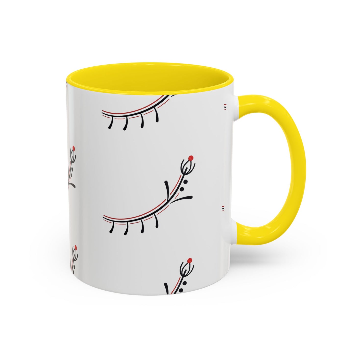 Floral Eyelash Accent Coffee Mug – Minimal Pink & Black Pattern (11/15 oz)