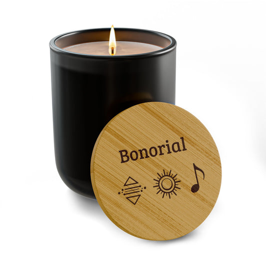 Bougie parfumée en cire de soja gravée 14 oz — couvercle en bambou personnalisé (Bonorial)