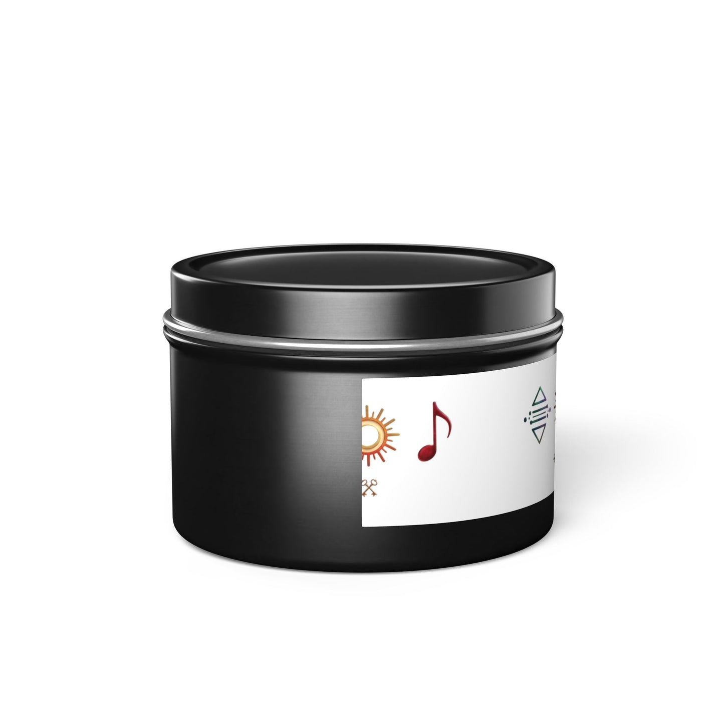 Bougie en boîte métallique — Bougie parfumée en boîte métallique symbole bohème soleil et musique