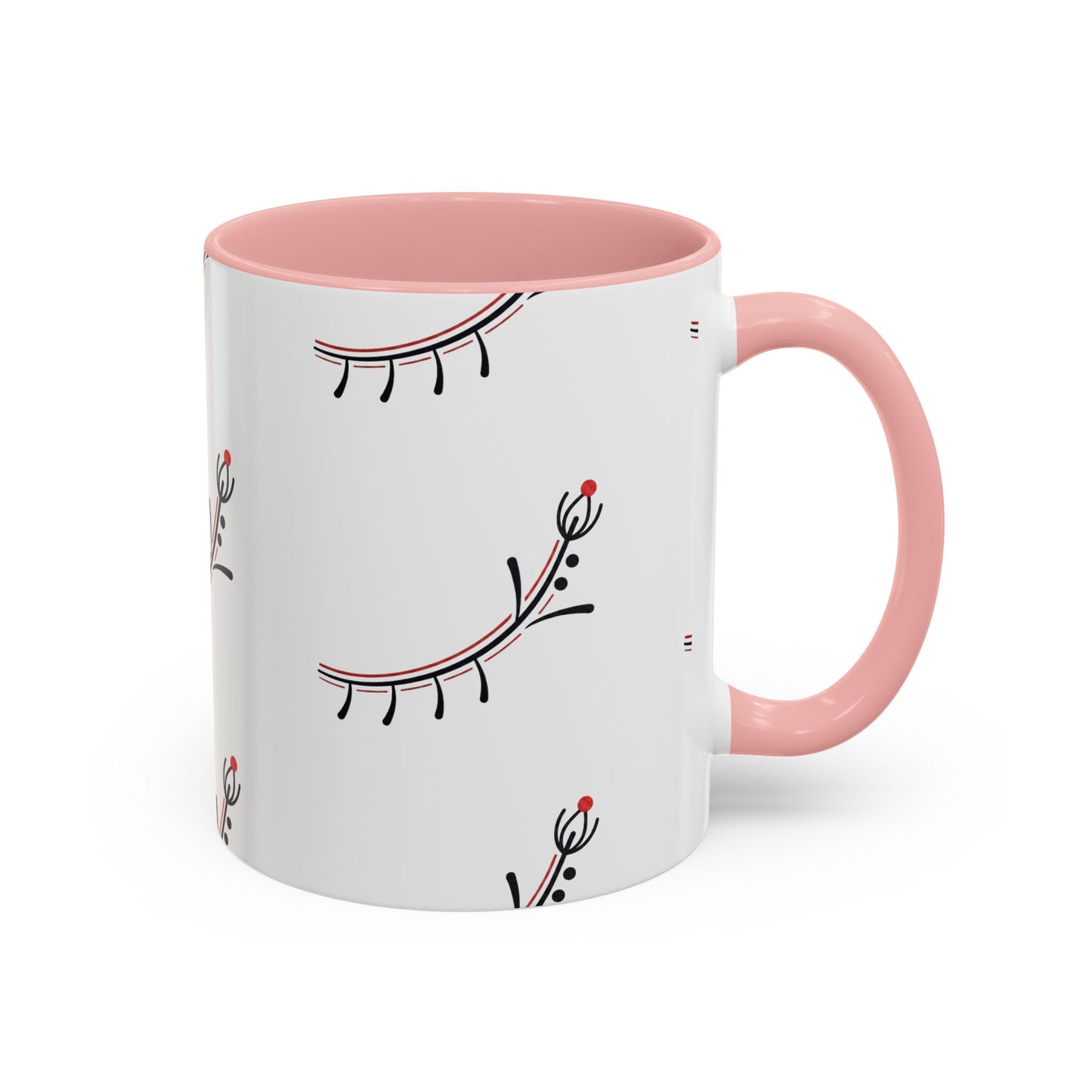 Floral Eyelash Accent Coffee Mug – Minimal Pink & Black Pattern (11/15 oz)