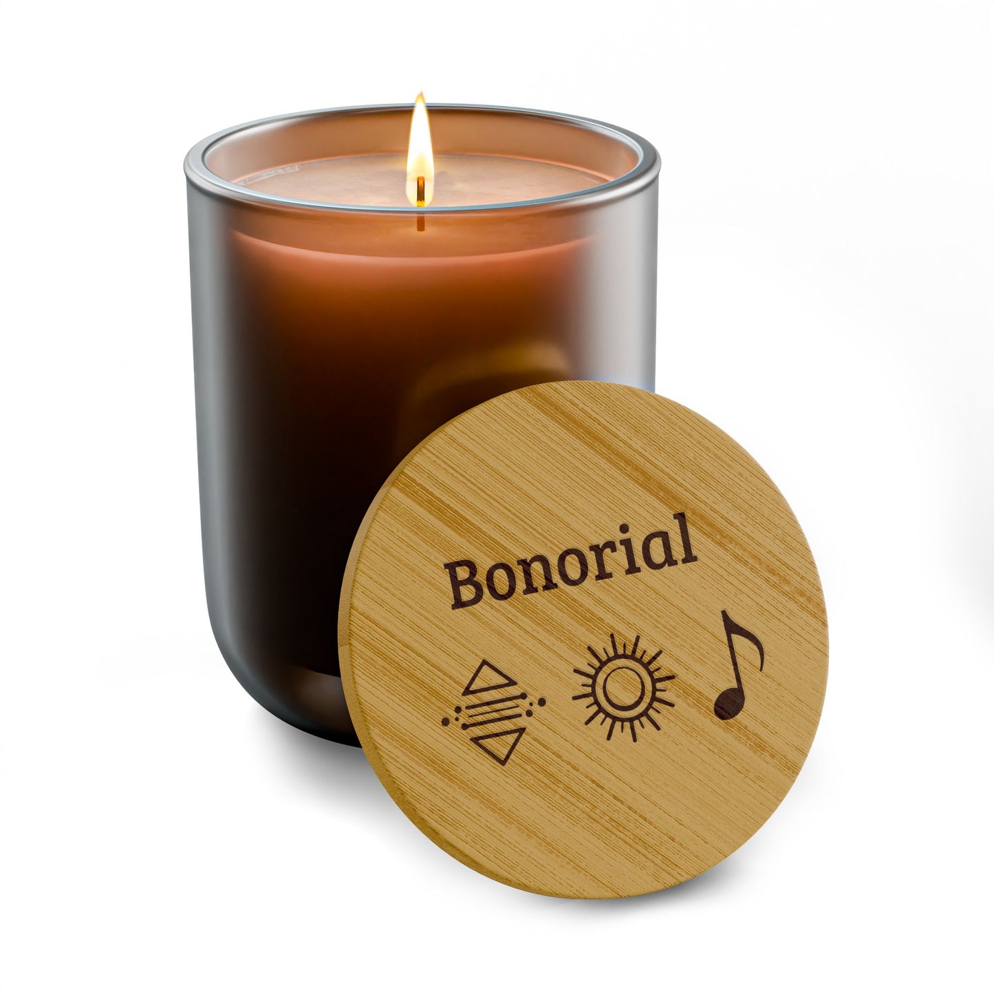 Bougie parfumée en cire de soja gravée 14 oz — couvercle en bambou personnalisé (Bonorial)