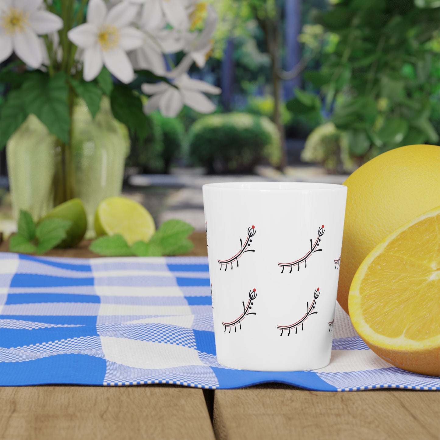 Floral Eyelash Shot Glass — Minimal Botanical Pattern