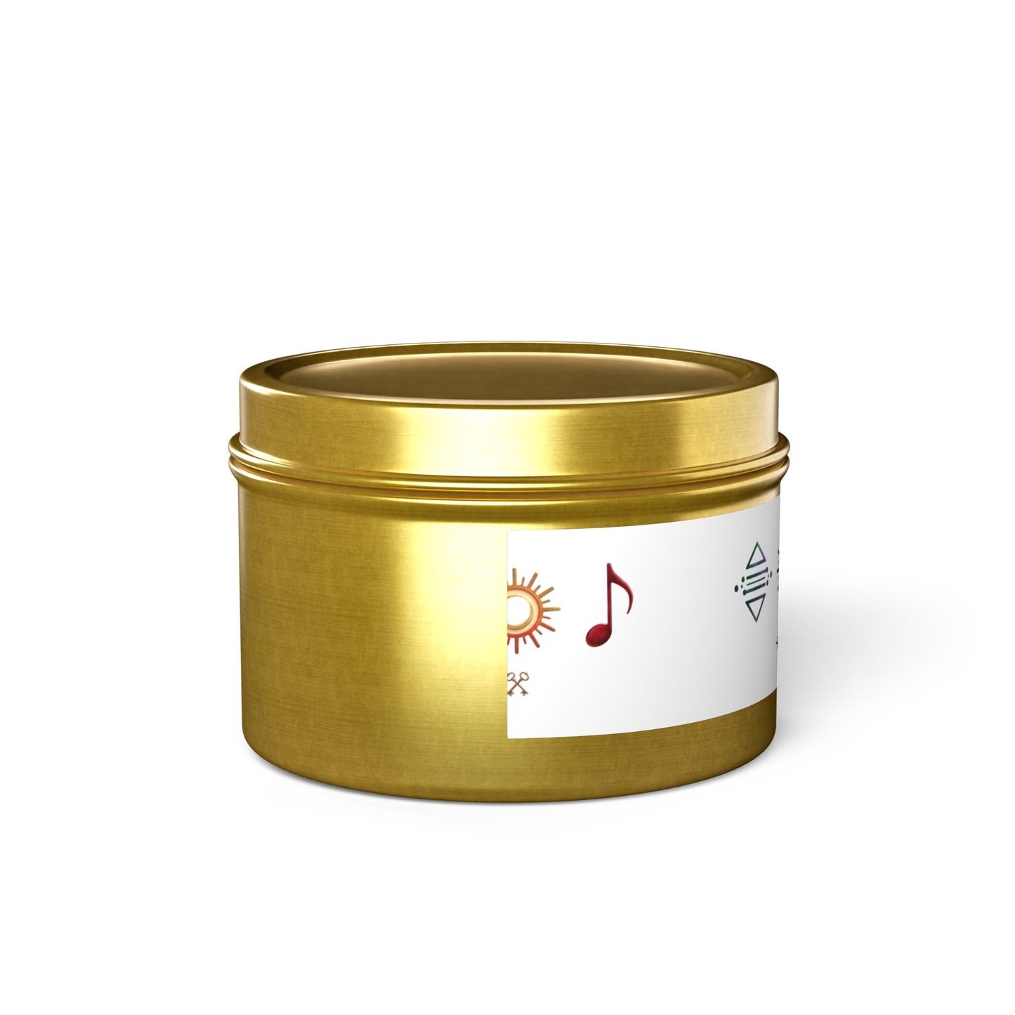 Bougie en boîte métallique — Bougie parfumée en boîte métallique symbole bohème soleil et musique
