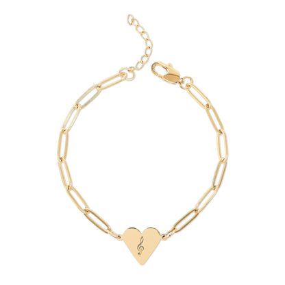 Bracelet chaîne trombone avec cœur gravable — Bracelet à breloque cœur personnalisé (or rose ou or)