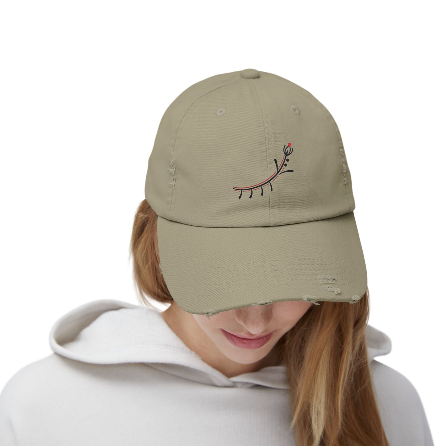 Distressed Reindeer Embroidered Cap — Minimal Holiday Dad Hat