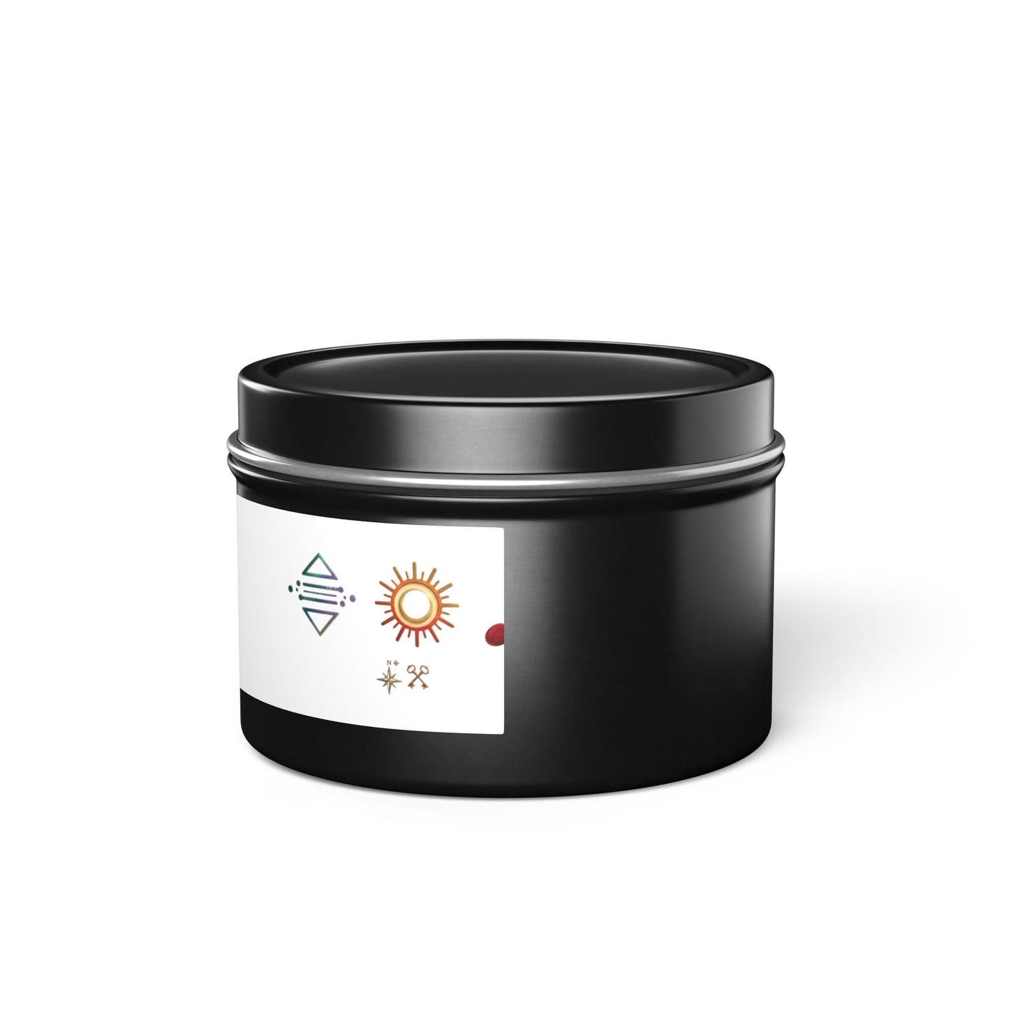Bougie en boîte métallique — Bougie parfumée en boîte métallique symbole bohème soleil et musique