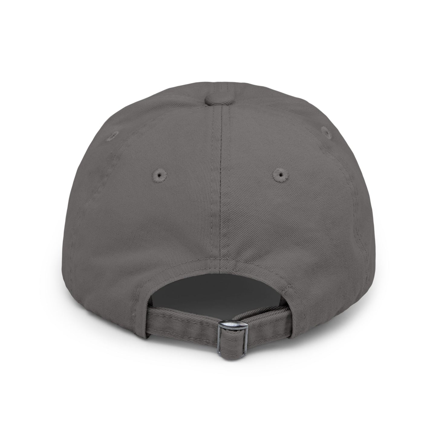 Distressed Black Cap with Minimal White Branch & Red Bud Embroidery