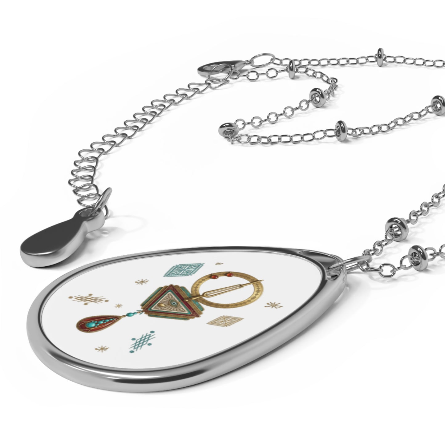 Collier pendentif ovale — collier médaillon goutte géométrique bohème