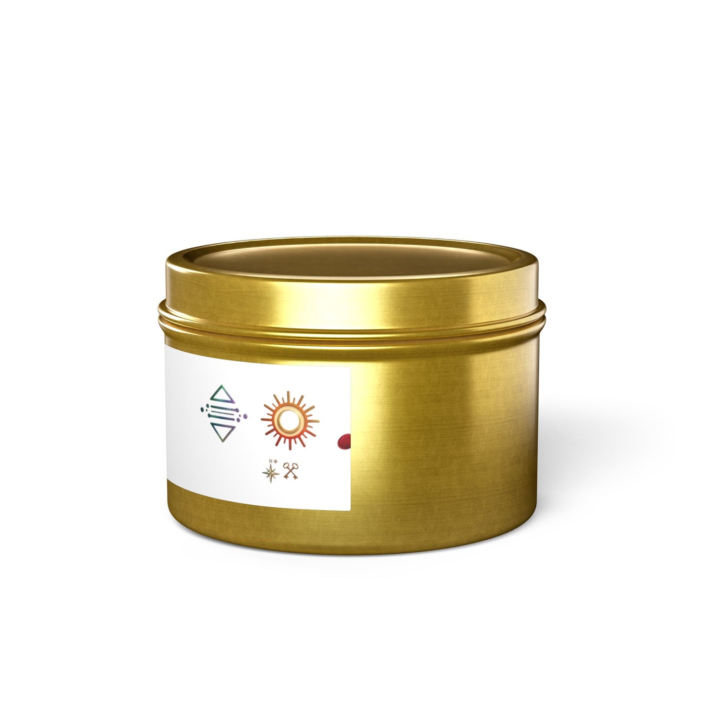 Bougie en boîte métallique — Bougie parfumée en boîte métallique symbole bohème soleil et musique