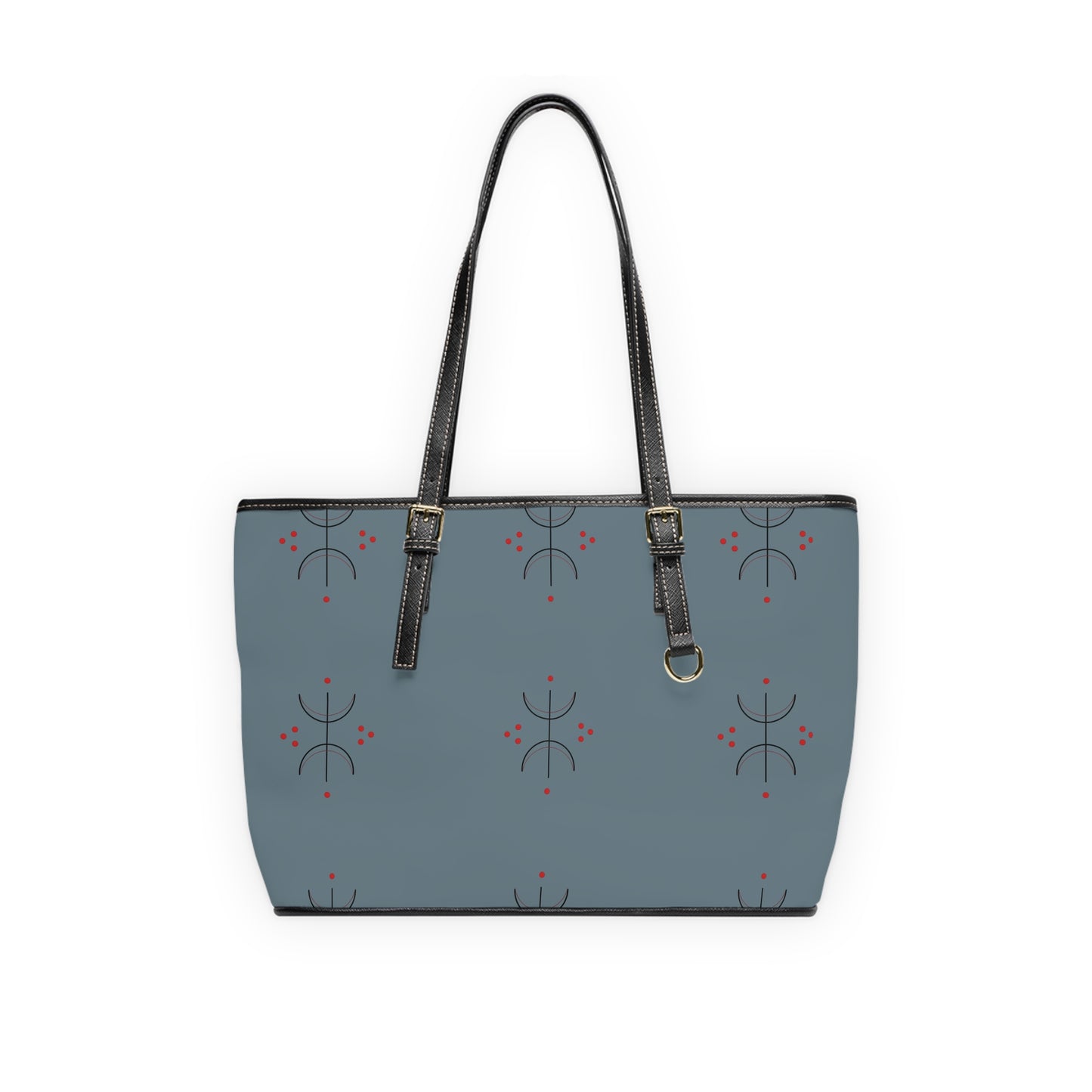 Blue Minimalist PU Leather Shoulder Bag — Modern Geometric Tote