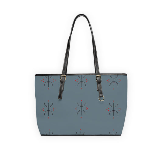 Blue Minimalist PU Leather Shoulder Bag — Modern Geometric Tote