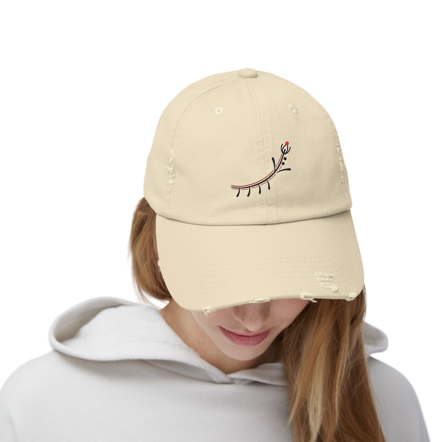 Distressed Reindeer Embroidered Cap — Minimal Holiday Dad Hat