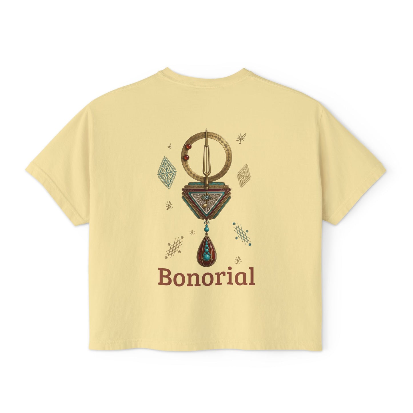 Bonorial Boho t-shirt graphique coupe boxy — haut court décontracté pour femme