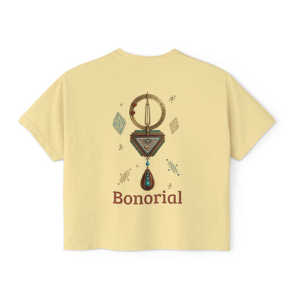 Bonorial Boho t-shirt graphique coupe boxy — haut court décontracté pour femme