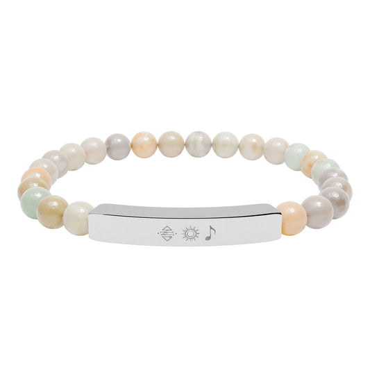 Bracelet barre en perles de pierre naturelle gravable — bracelet extensible personnalisé
