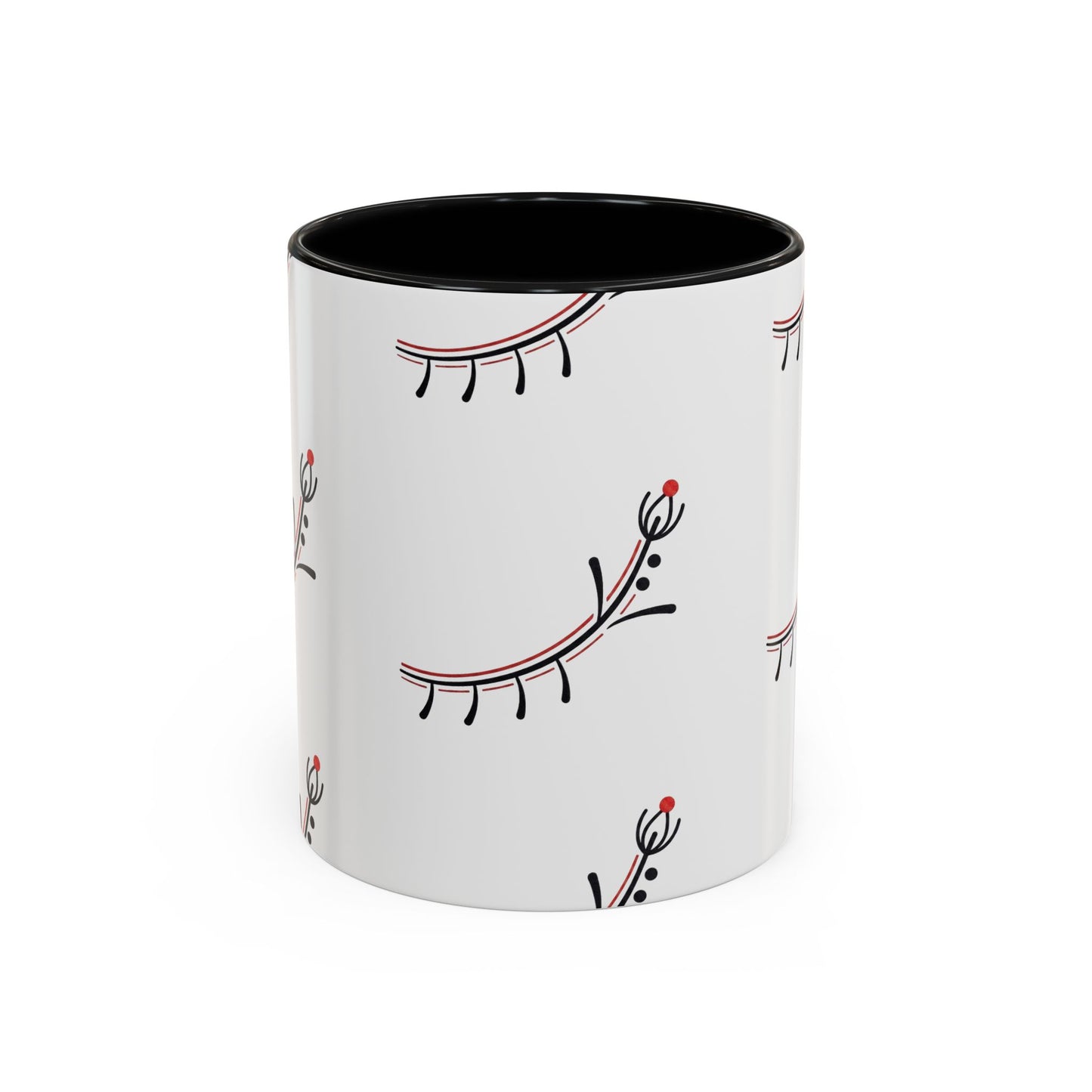 Floral Eyelash Accent Coffee Mug – Minimal Pink & Black Pattern (11/15 oz)