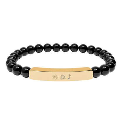 Bracelet barre en perles de pierre naturelle gravable — bracelet extensible personnalisé