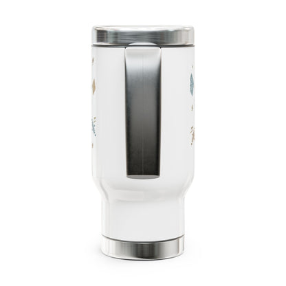 Mug de voyage en acier inoxydable de 14 oz — motif musical en losanges dorés et bleu sarcelle, gobelet à café isotherme avec poignée