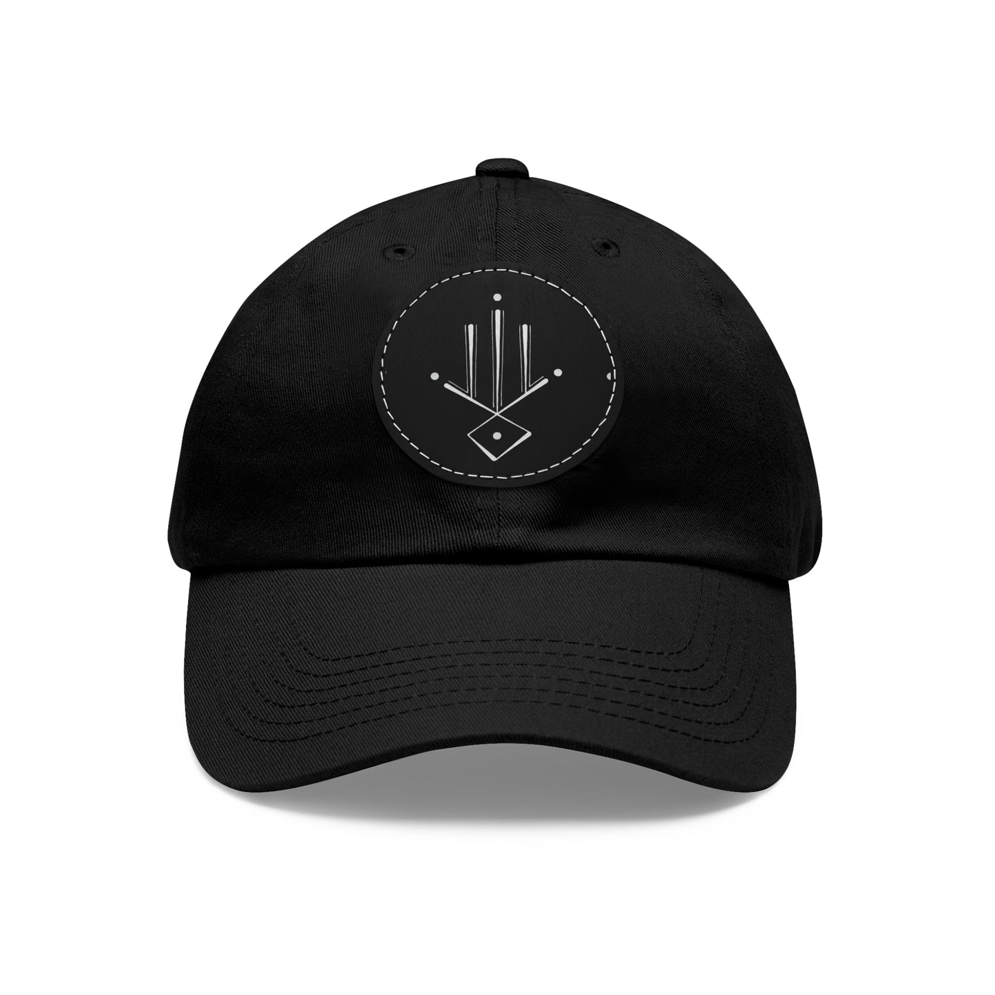 Minimalist Geometric Leather Patch Dad Hat — Modern Arrow Emblem