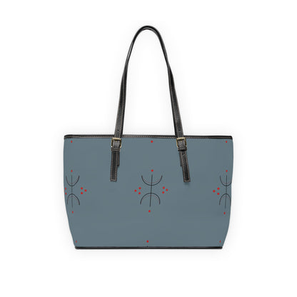 Blue Minimalist PU Leather Shoulder Bag — Modern Geometric Tote