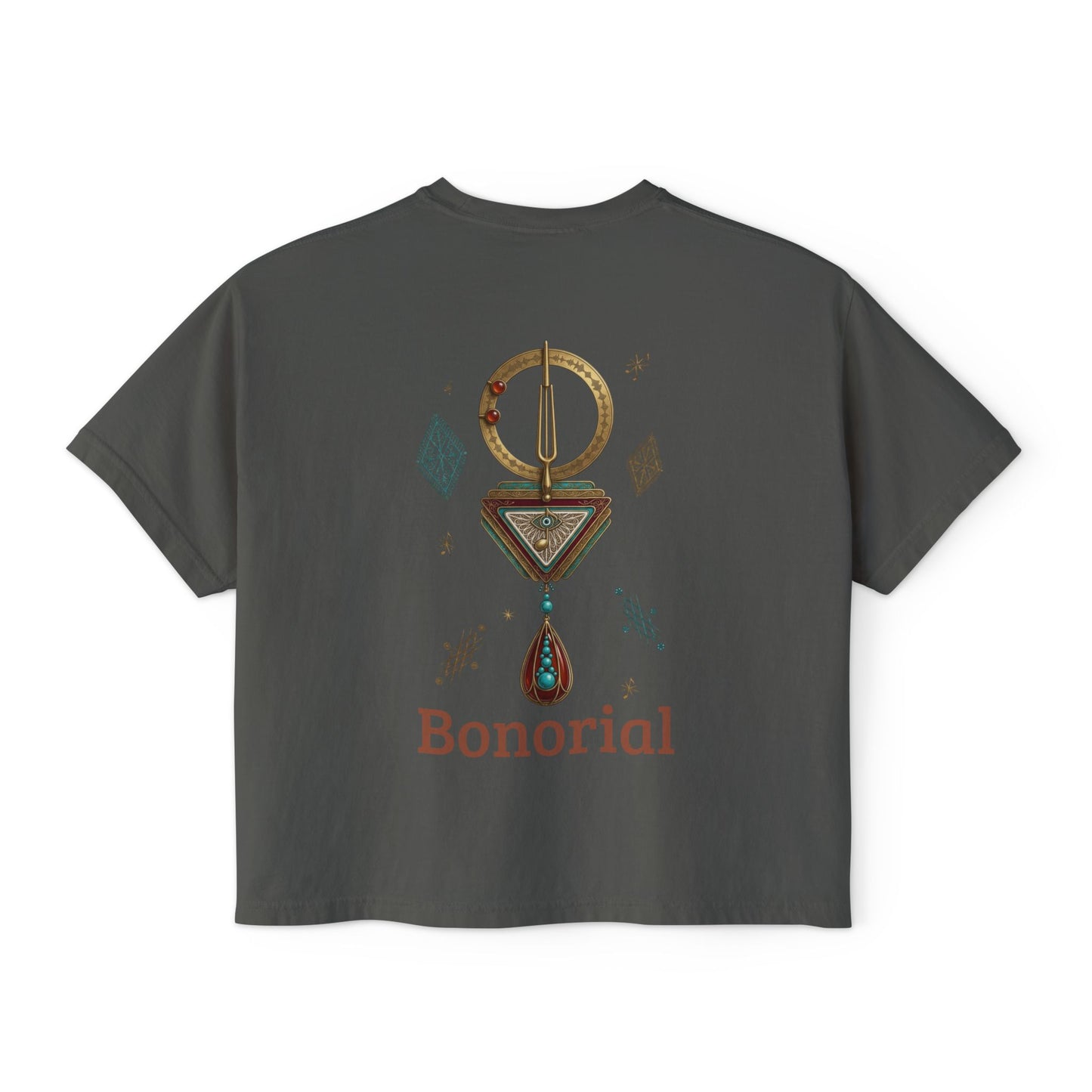 Bonorial Boho t-shirt graphique coupe boxy — haut court décontracté pour femme