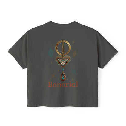 Bonorial Boho t-shirt graphique coupe boxy — haut court décontracté pour femme