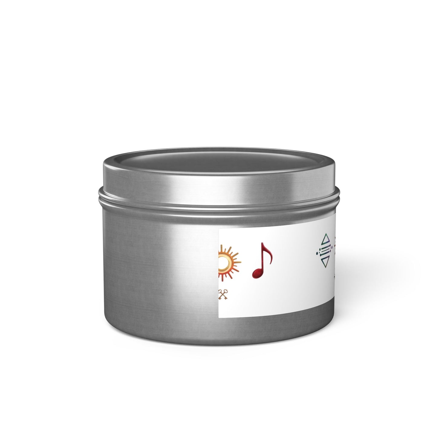 Bougie en boîte métallique — Bougie parfumée en boîte métallique symbole bohème soleil et musique