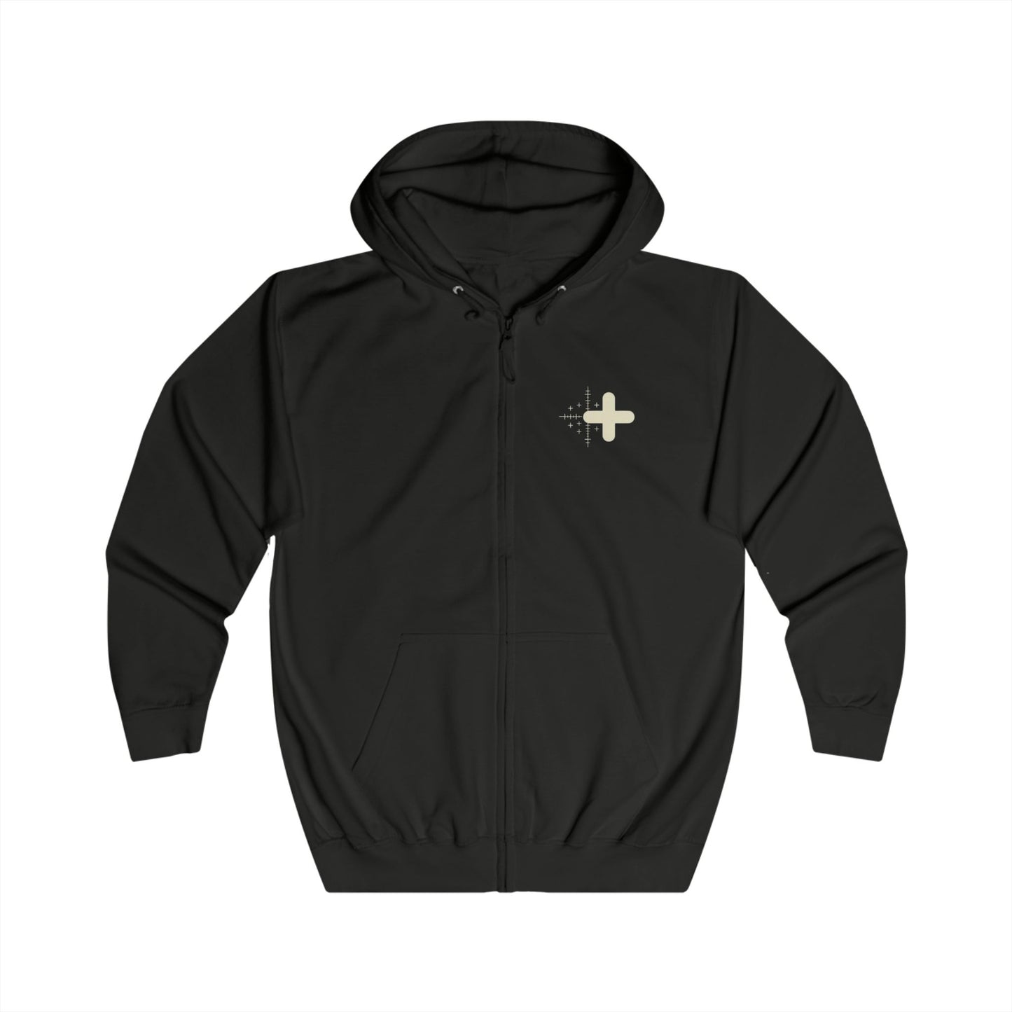 Sweat à capuche zippé Cipher Flame — Sweat à capuche noir graphique à fermeture éclair complète avec motif Cipher Flame au dos
