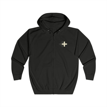 Sweat à capuche zippé Cipher Flame — Sweat à capuche noir graphique à fermeture éclair complète avec motif Cipher Flame au dos