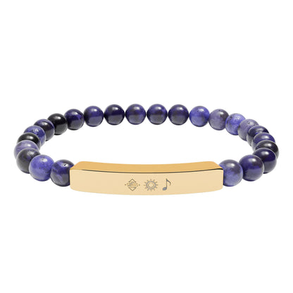 Bracelet barre en perles de pierre naturelle gravable — bracelet extensible personnalisé