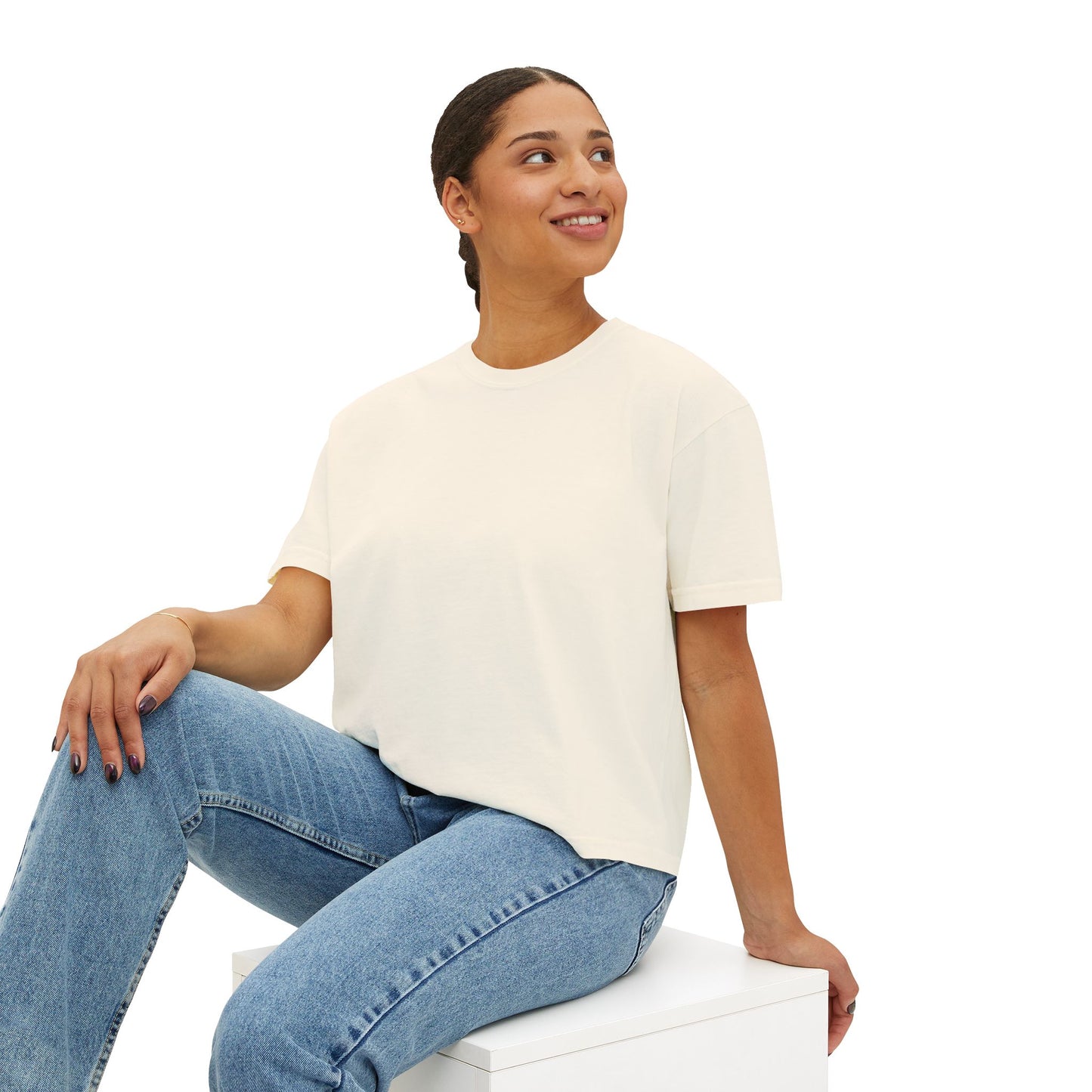 Bonorial Boho t-shirt graphique coupe boxy — haut court décontracté pour femme