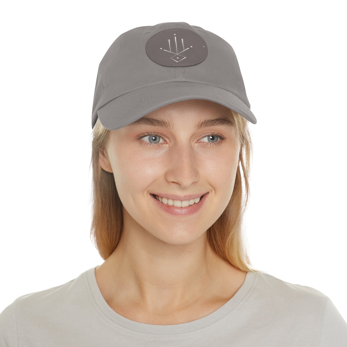 Minimalist Geometric Leather Patch Dad Hat — Modern Arrow Emblem