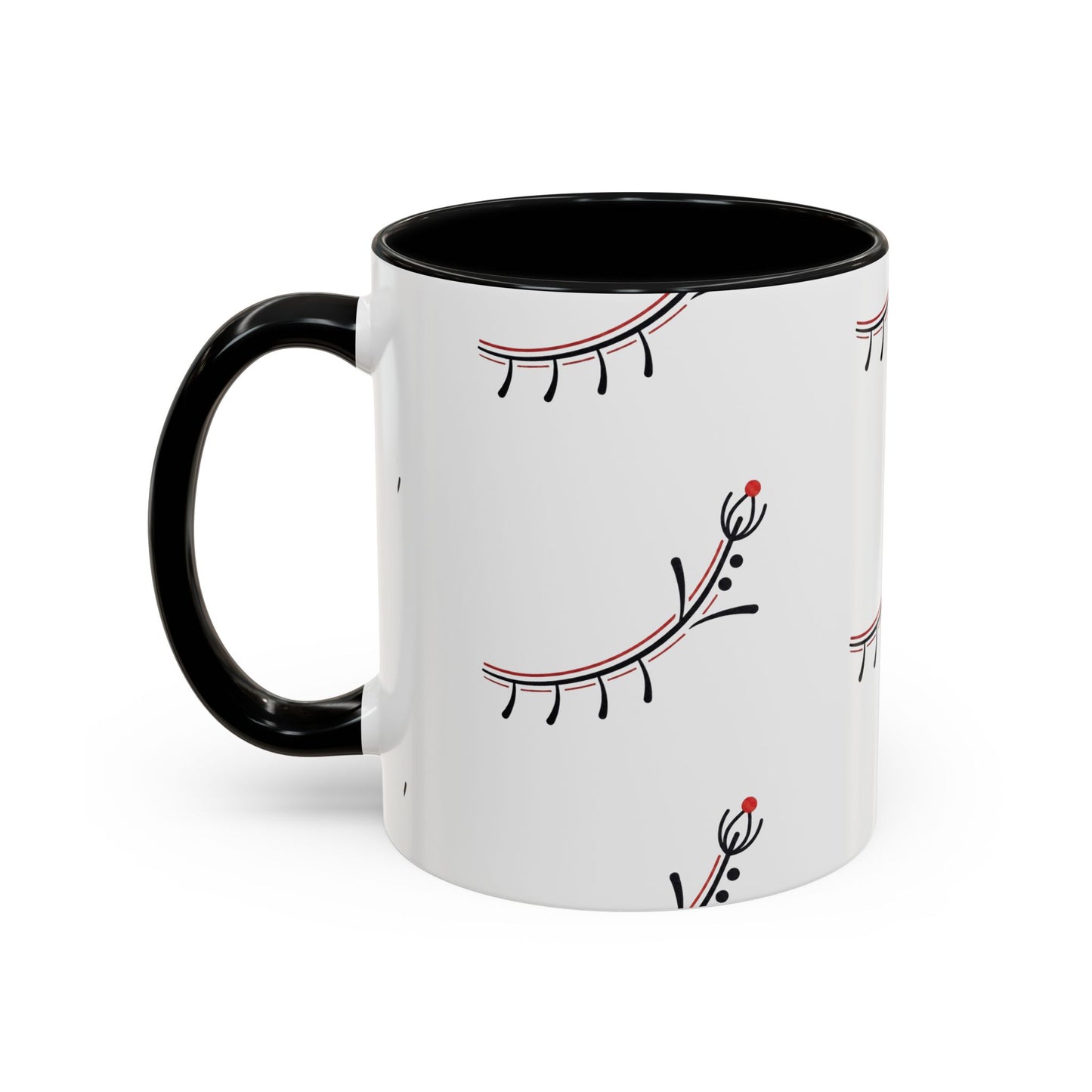Floral Eyelash Accent Coffee Mug – Minimal Pink & Black Pattern (11/15 oz)