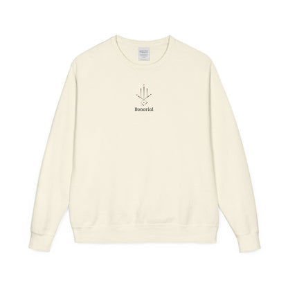 Minimal Geometric Crewneck Sweatshirt — Subtle Hand Symbol with Red Accents