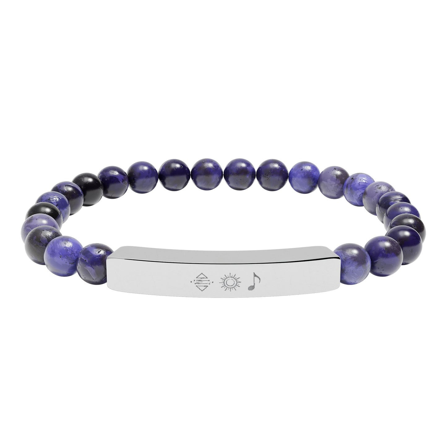 Bracelet barre en perles de pierre naturelle gravable — bracelet extensible personnalisé