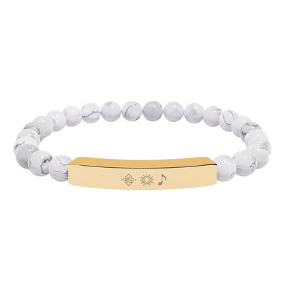 Bracelet barre en perles de pierre naturelle gravable — bracelet extensible personnalisé