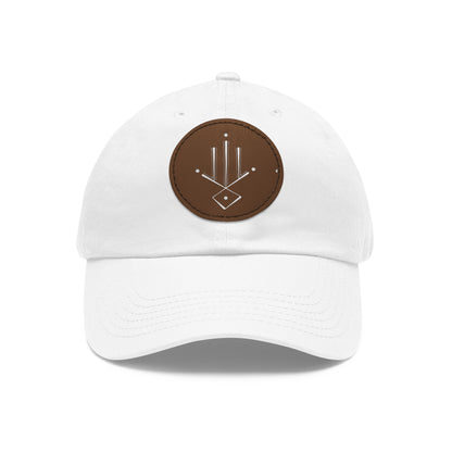 Minimalist Geometric Leather Patch Dad Hat — Modern Arrow Emblem