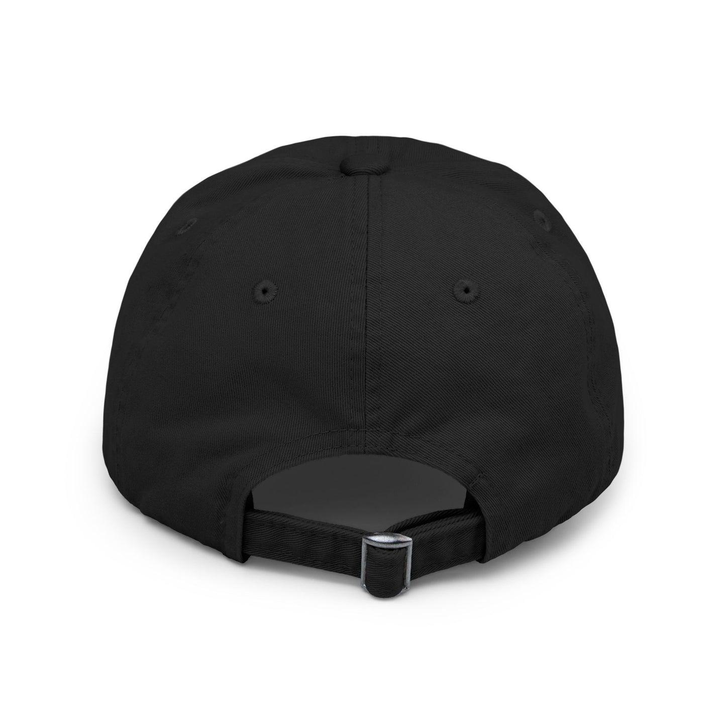 Distressed Black Cap with Minimal White Branch & Red Bud Embroidery