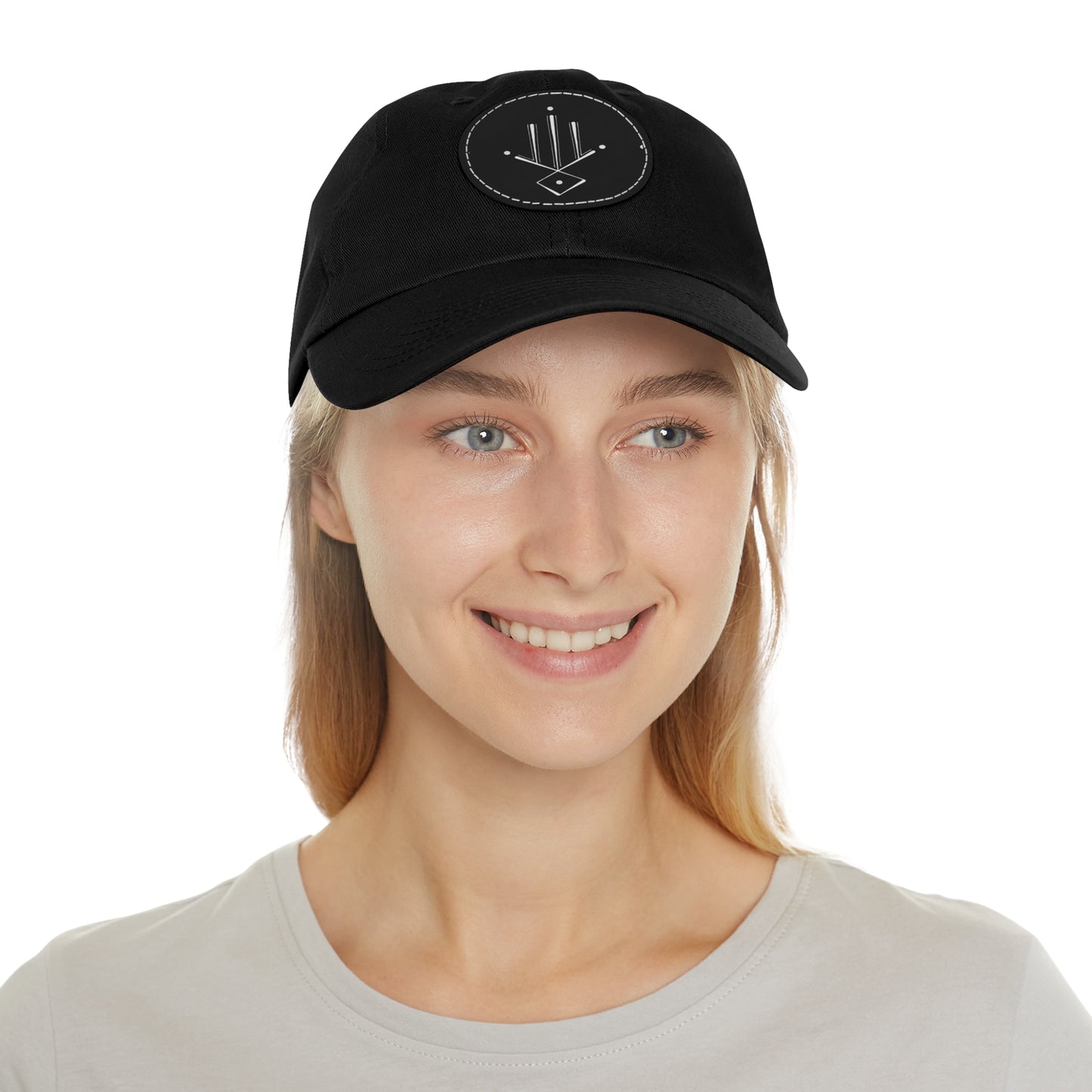 Minimalist Geometric Leather Patch Dad Hat — Modern Arrow Emblem