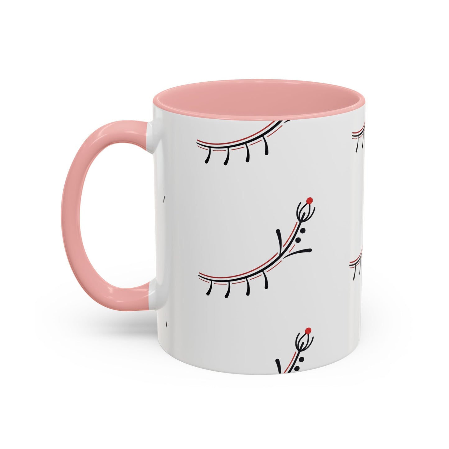 Floral Eyelash Accent Coffee Mug – Minimal Pink & Black Pattern (11/15 oz)