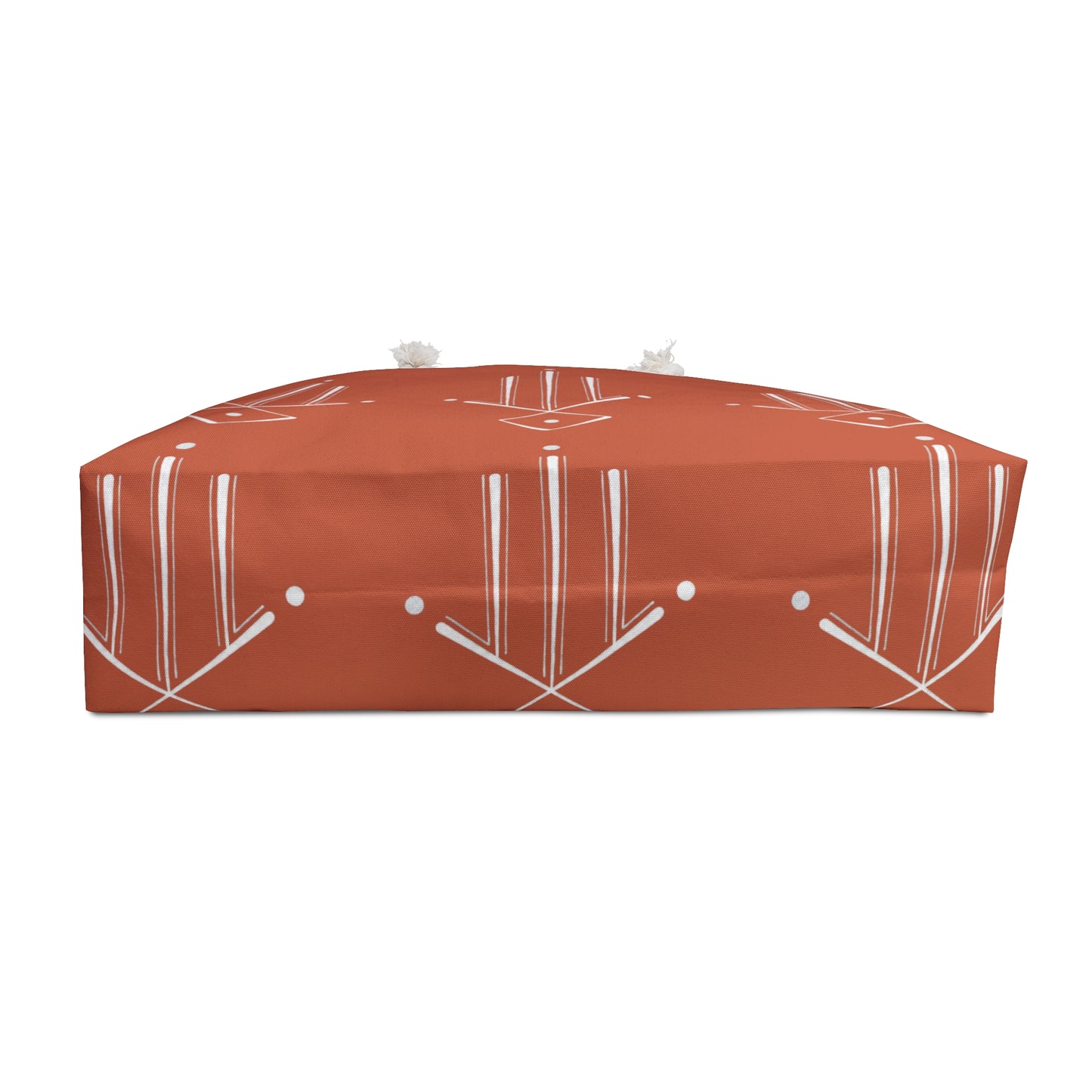 Boho Rust Geo Weekender Bag — Spacious Travel Tote with White Tribal Pattern